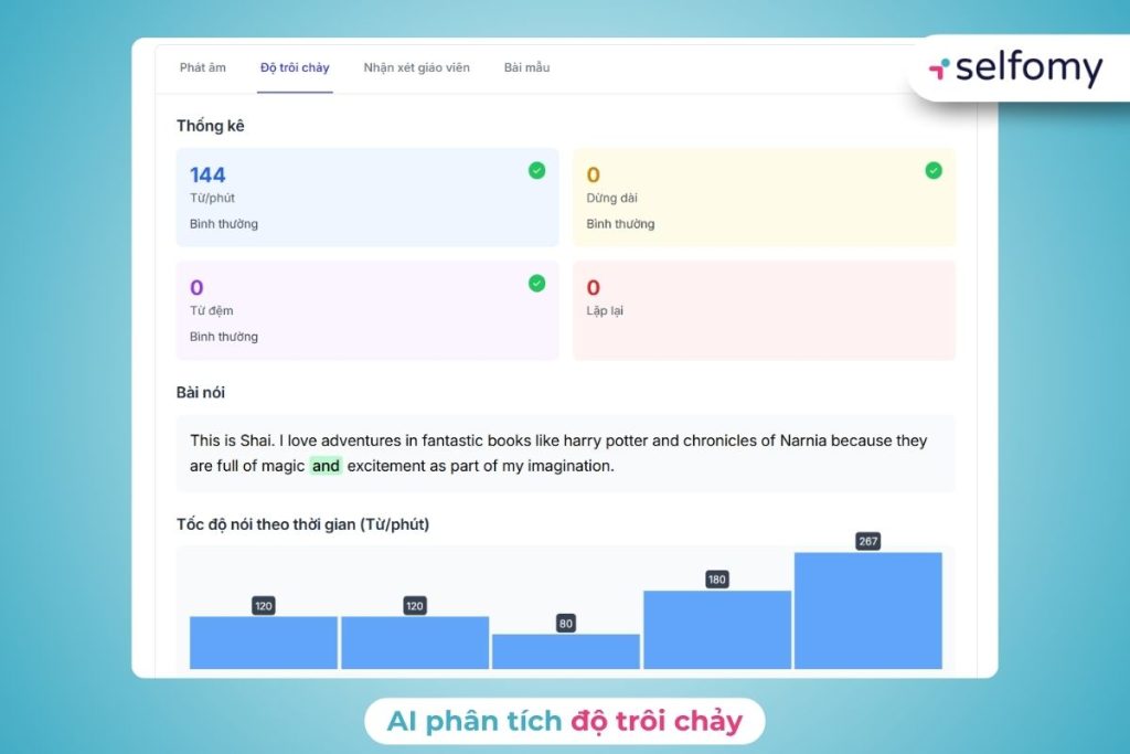Phân tích độ trôi chảy từ tính năng AI chấm IELTS Speaking của Selfomy One