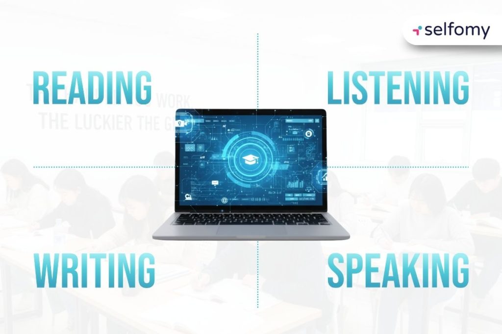 The practice test on IELTS LMS must cover all 4 skills.